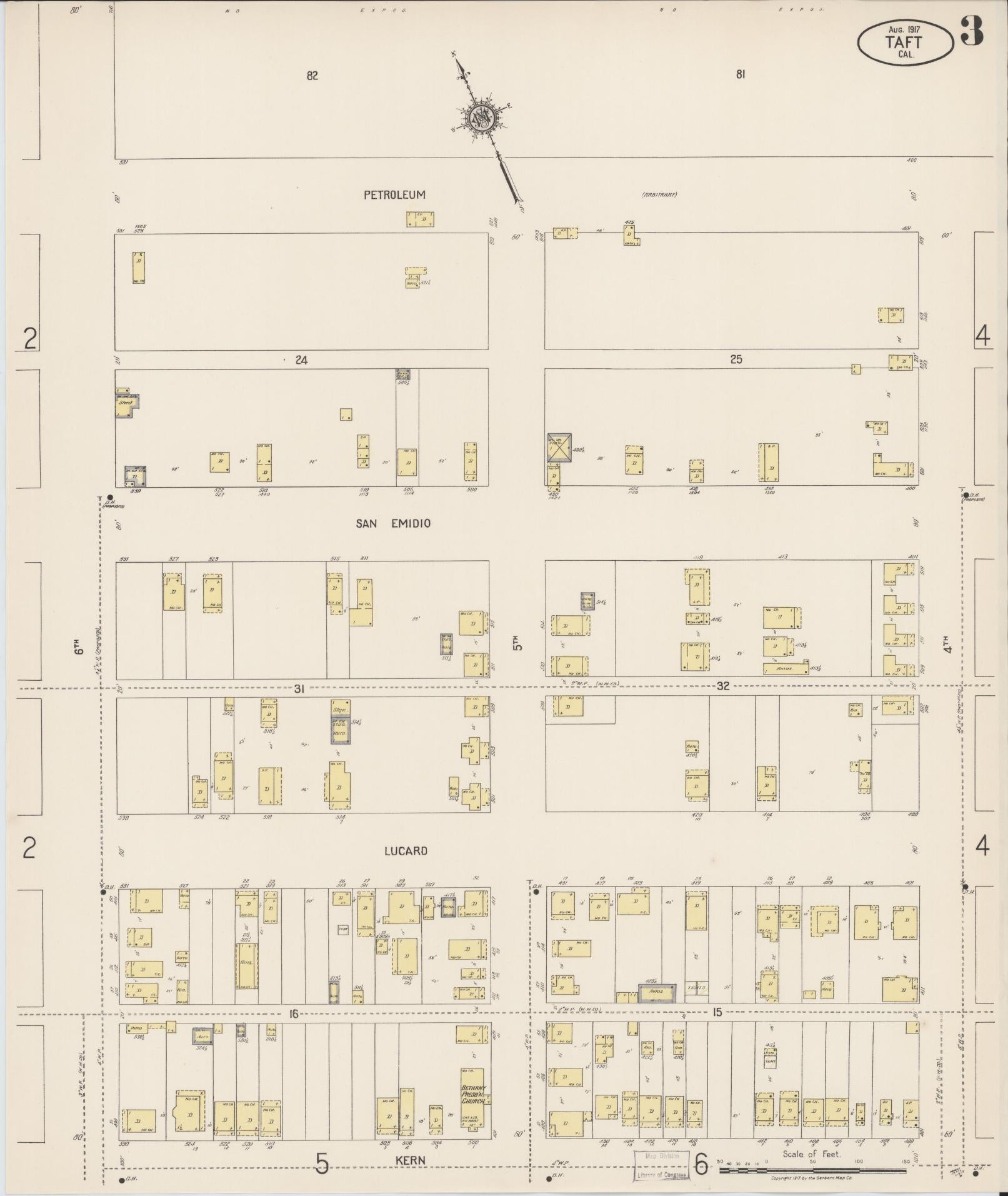 Sanborn Fire Insurance Map from Taft, Kern County, California (1917), Sheet #0003 - Complete Map Set gallery image, historic Sanborn map, vintage wall art, California California