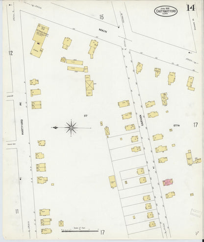 Sanborn Fire Insurance Map from East Hartford, Hartford County, Connecticut (1908), Sheet #0014 - Complete Map Set gallery image, historic Sanborn map, vintage wall art, Connecticut Connecticut