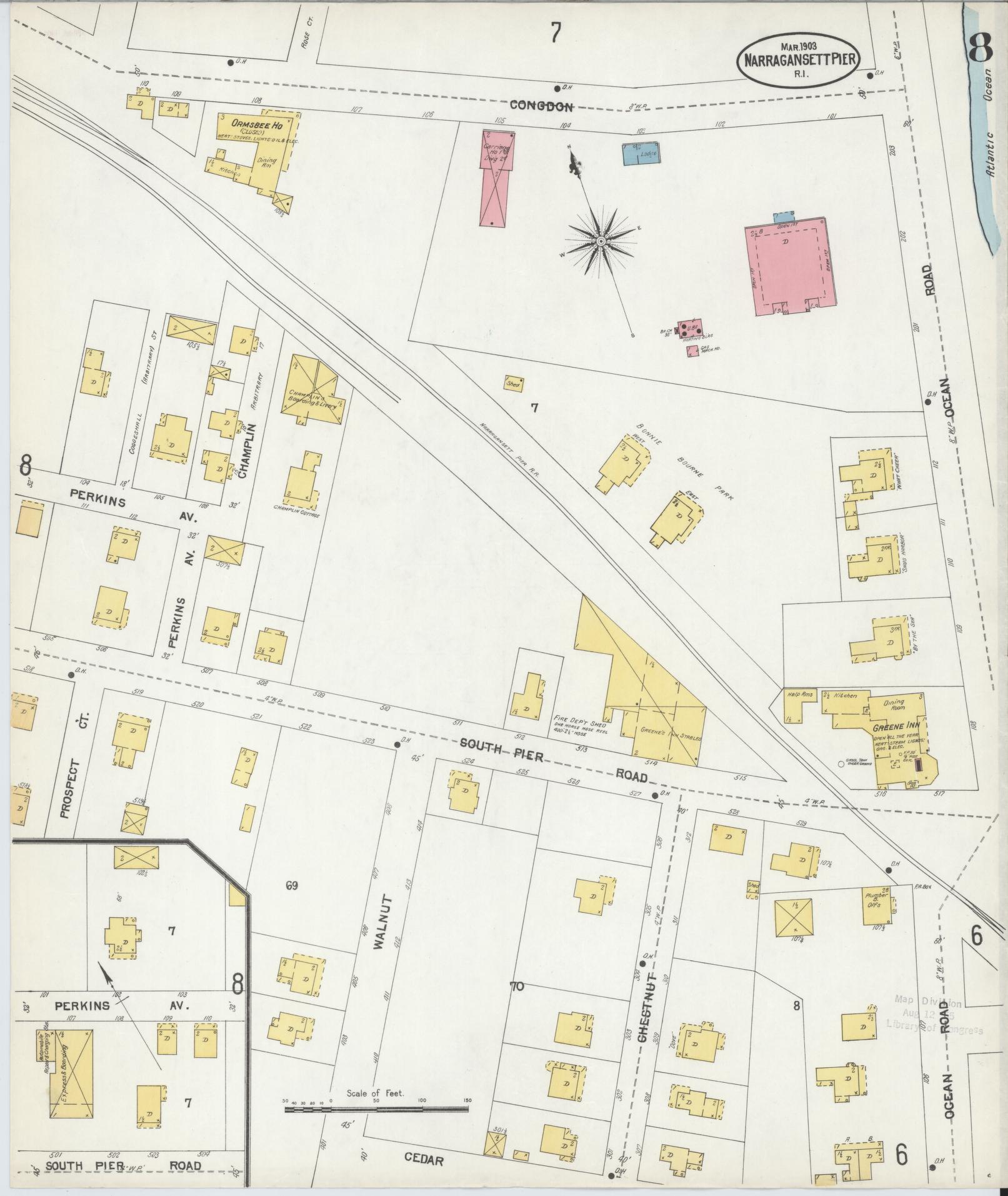 Sanborn Fire Insurance Map from Narragansett Pier, Washington County, Rhode Island (1903), Sheet #0008 - Complete Map Set gallery image, historic Sanborn map, vintage wall art, Rhode Island Rhode Island