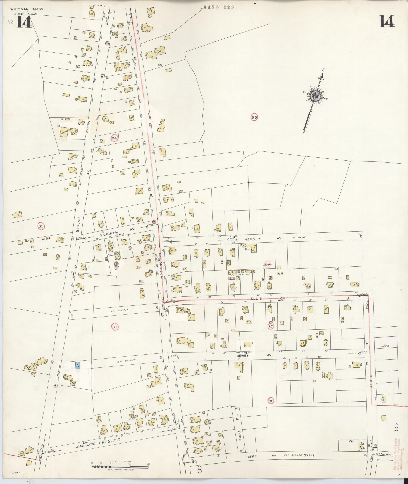 Sanborn Fire Insurance Map from Whitman, Plymouth County, Massachusetts (1950), Sheet #0014 - Historic Sanborn Fire Insurance Map Print, vintage old map wall art, antique decor, genealogy gift, Massachusetts Massachusetts map