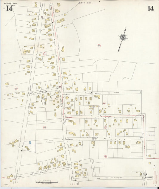 Sanborn Fire Insurance Map from Whitman, Plymouth County, Massachusetts (1950), Sheet #0014 - Historic Sanborn Fire Insurance Map Print, vintage old map wall art, antique decor, genealogy gift, Massachusetts Massachusetts map