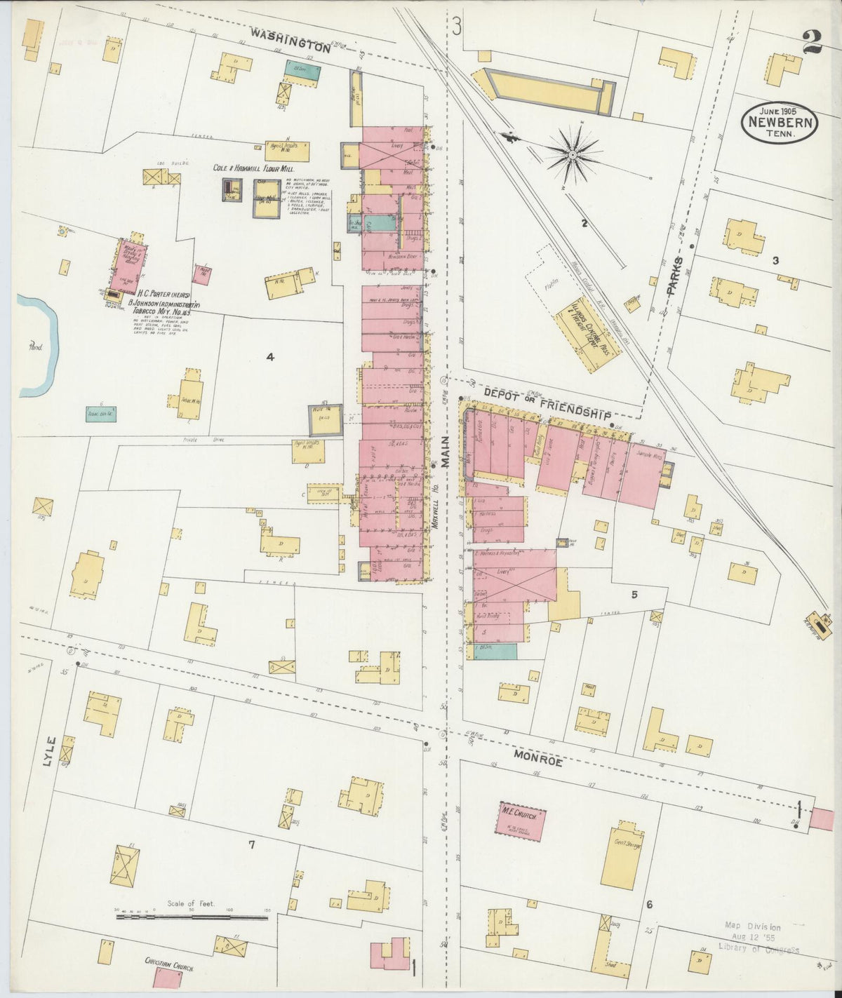 Sanborn Fire Insurance Map from Newbern, Dyer County, Tennessee (1905), Sheet #0002 - Complete Map Set gallery image, historic Sanborn map, vintage wall art, Tennessee Tennessee
