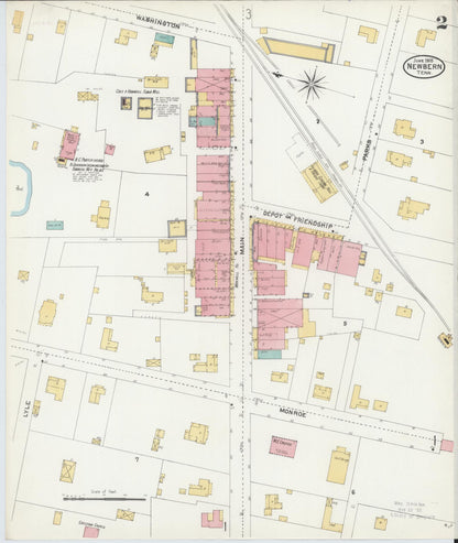 Sanborn Fire Insurance Map from Newbern, Dyer County, Tennessee (1905), Sheet #0002 - Complete Map Set gallery image, historic Sanborn map, vintage wall art, Tennessee Tennessee