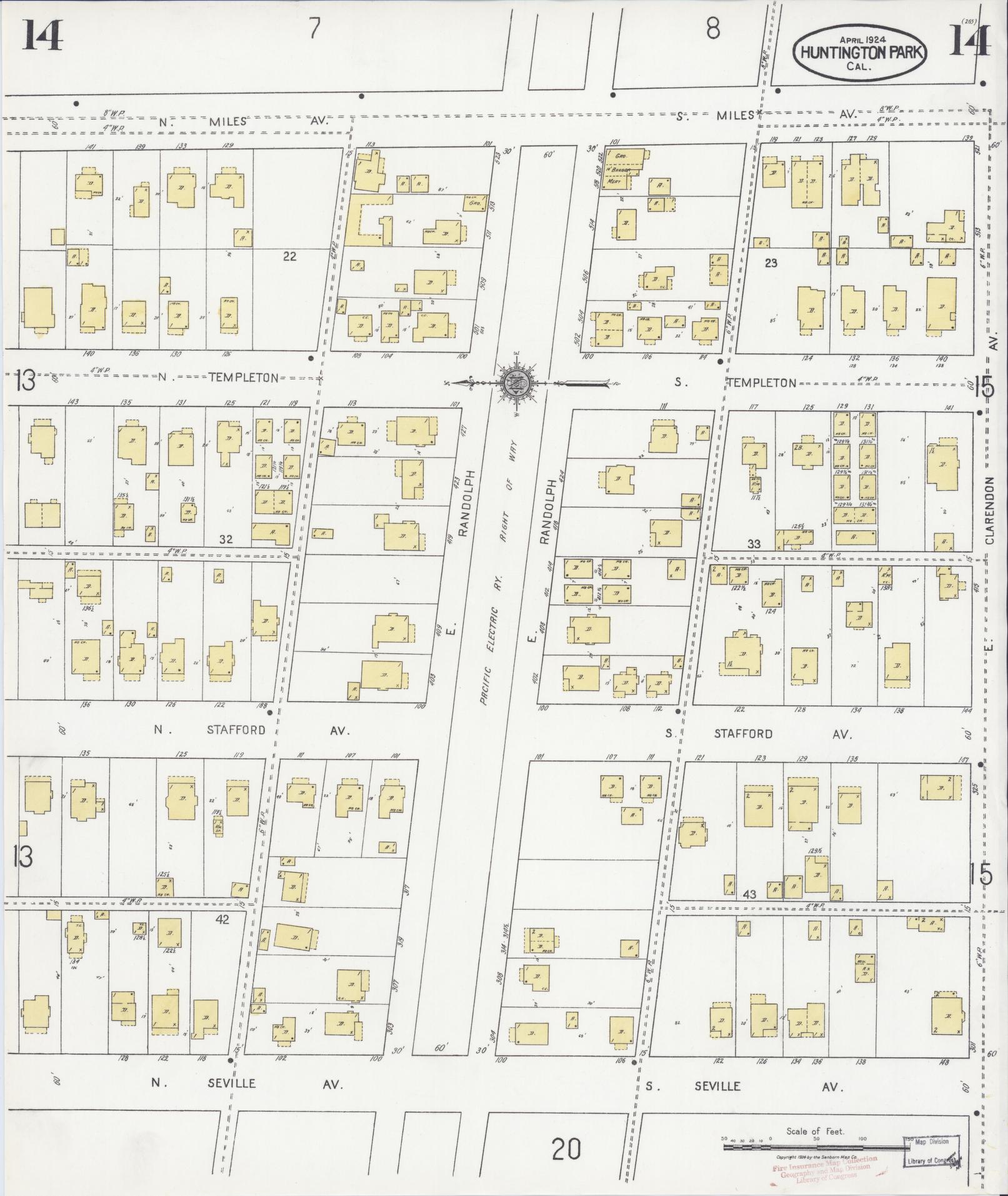 Sanborn Fire Insurance Map from Huntington Park, Los Angeles County, California (1924), Sheet #0014 - Historic Sanborn Fire Insurance Map Print, vintage old map wall art, antique decor, genealogy gift, California California map