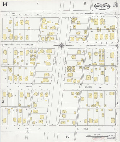 Sanborn Fire Insurance Map from Huntington Park, Los Angeles County, California (1924), Sheet #0014 - Historic Sanborn Fire Insurance Map Print, vintage old map wall art, antique decor, genealogy gift, California California map