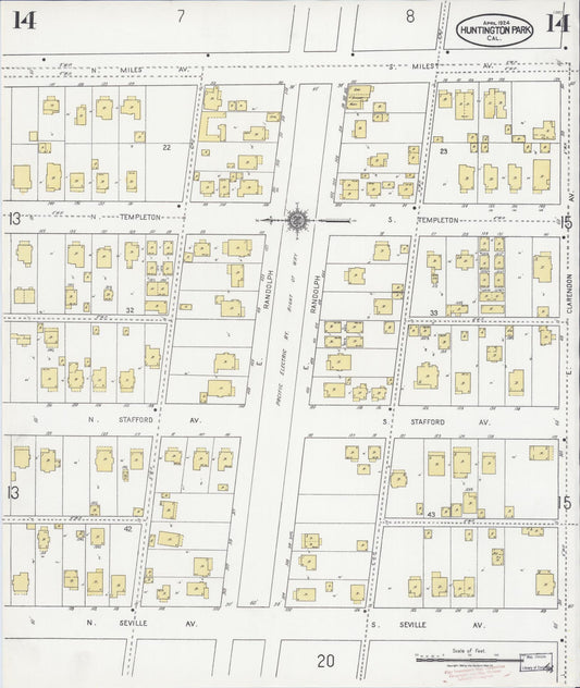 Sanborn Fire Insurance Map from Huntington Park, Los Angeles County, California (1924), Sheet #0014 - Historic Sanborn Fire Insurance Map Print, vintage old map wall art, antique decor, genealogy gift, California California map