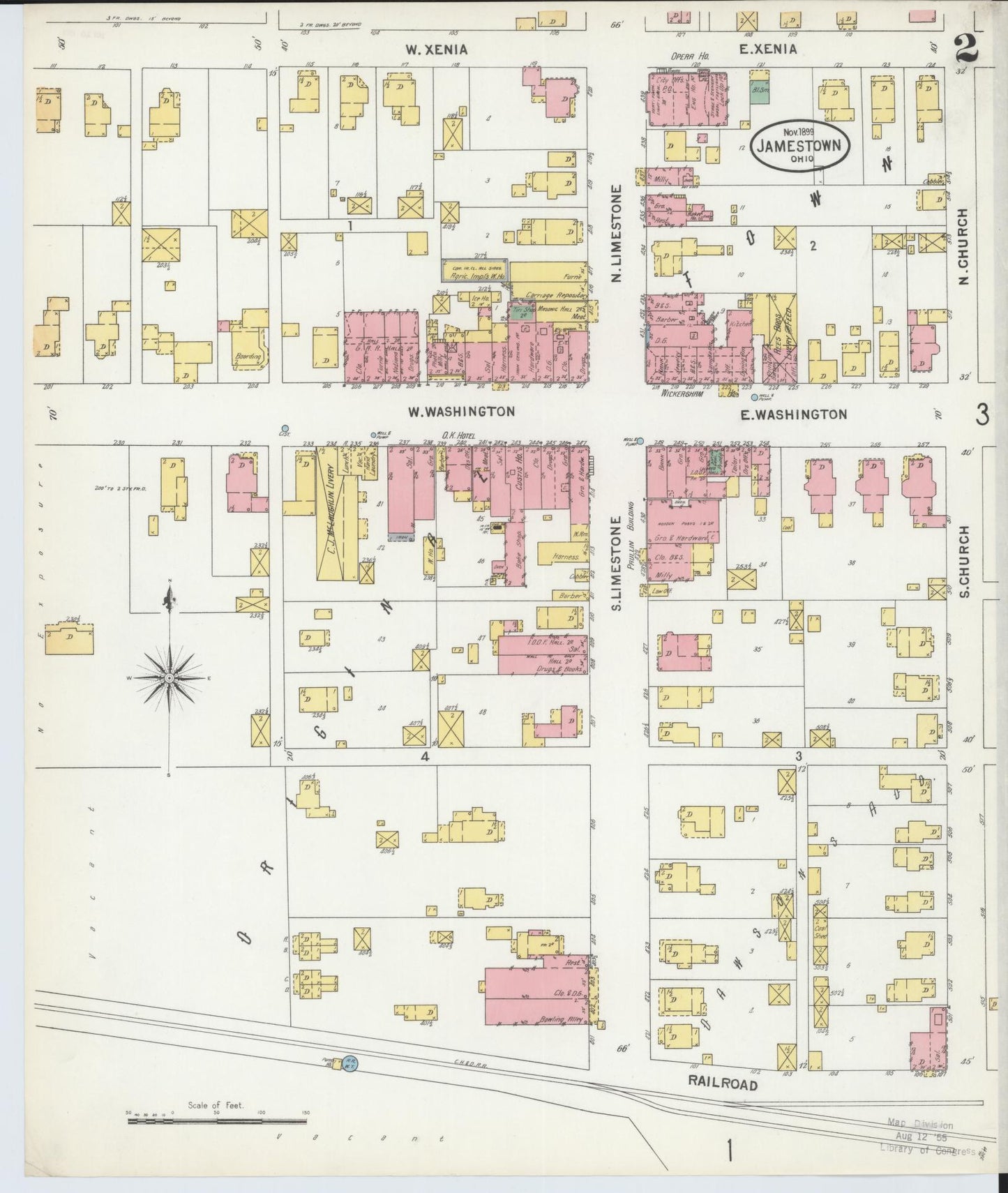 Sanborn Fire Insurance Map from Jamestown, Greene County, Ohio (1899), Sheet #0002 - Historic Sanborn Fire Insurance Map Print, vintage old map wall art, antique decor, genealogy gift, Ohio Ohio map