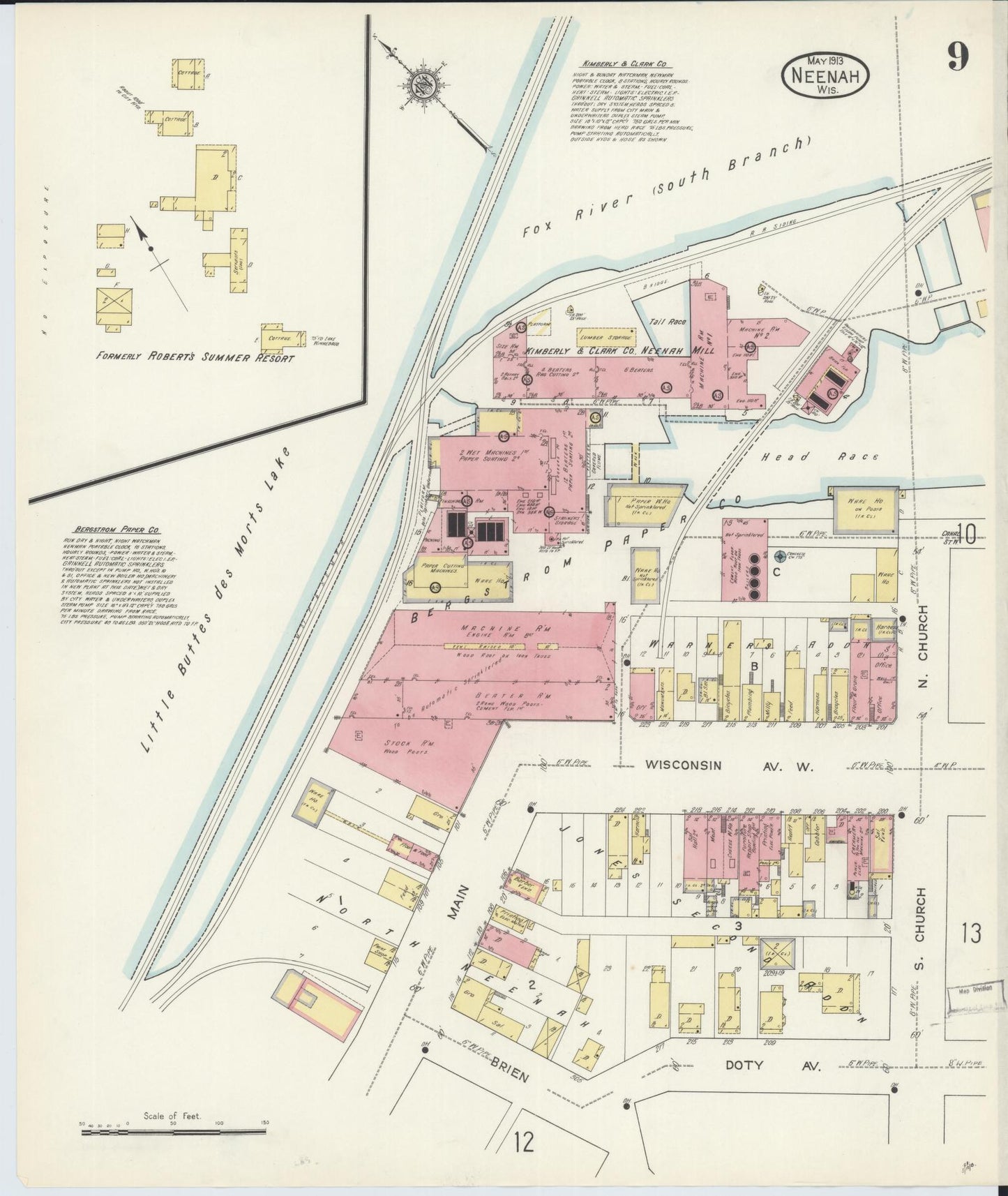 Sanborn Fire Insurance Map from Neenah, Winnebago County, Wisconsin (1913), Sheet #0009 - Historic Sanborn Fire Insurance Map Print, vintage old map wall art, antique decor, genealogy gift, Wisconsin Wisconsin map
