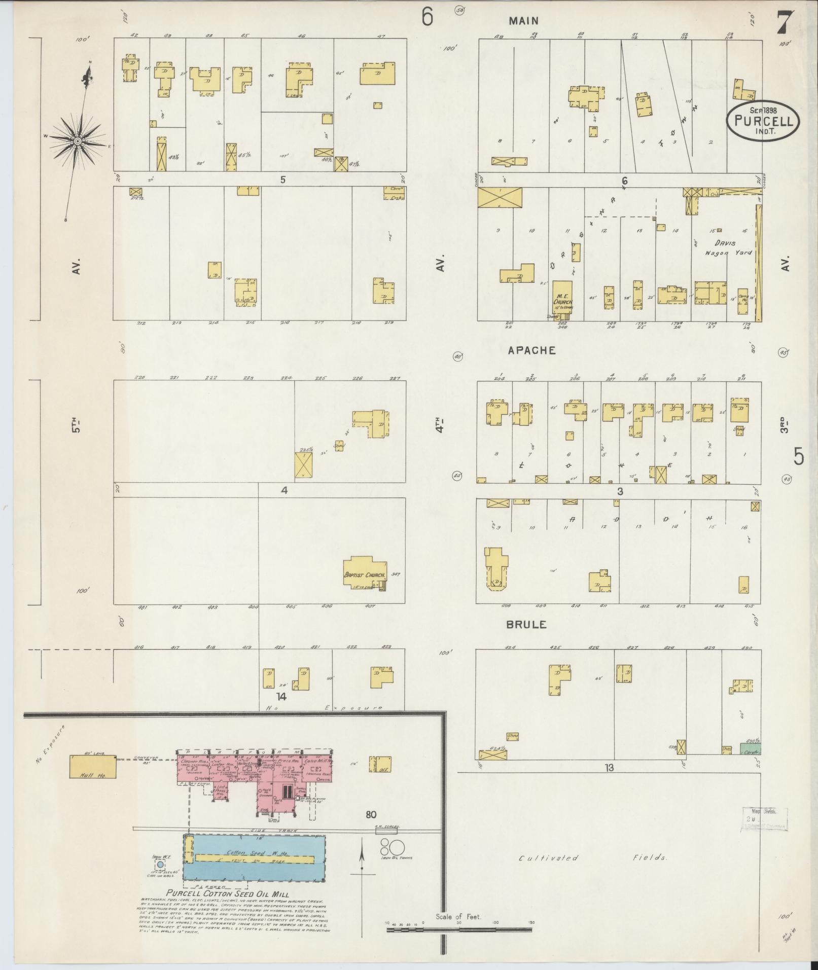 Sanborn Fire Insurance Map from Purcell, McClain County, Oklahoma (1898), Sheet #0007 - Complete Map Set gallery image, historic Sanborn map, vintage wall art, Oklahoma Oklahoma