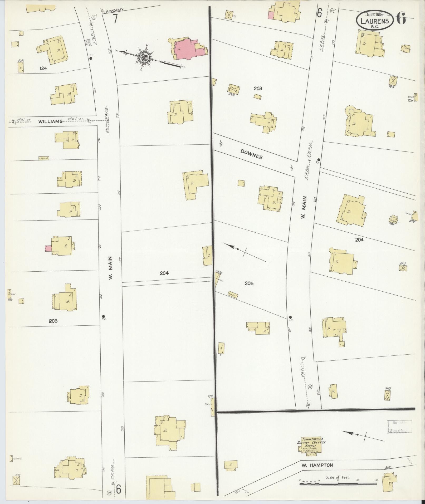 Sanborn Fire Insurance Map from Laurens, Laurens County, South Carolina (1912), Sheet #0006 - Complete Map Set gallery image, historic Sanborn map, vintage wall art, South Carolina South Carolina