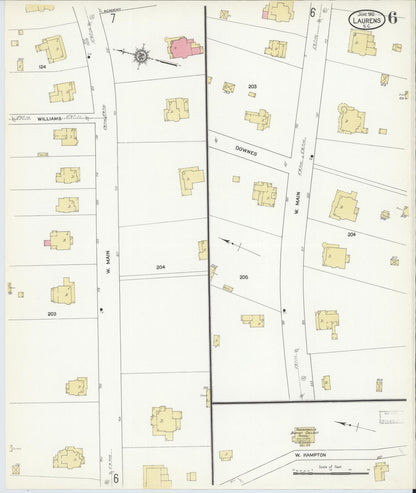 Sanborn Fire Insurance Map from Laurens, Laurens County, South Carolina (1912), Sheet #0006 - Complete Map Set gallery image, historic Sanborn map, vintage wall art, South Carolina South Carolina