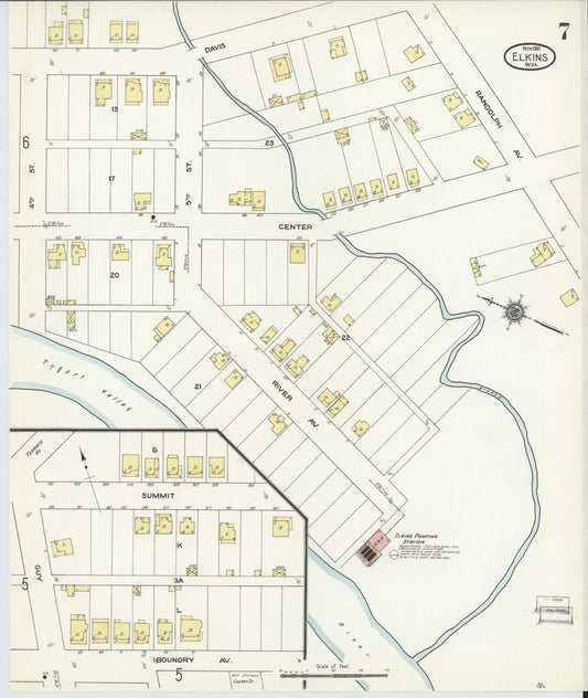 Sanborn Fire Insurance Map from Elkins, Randolph County, West Virginia (1910), Sheet #0007 - Historic Sanborn Fire Insurance Map Print, vintage old map wall art, antique decor, genealogy gift, West Virginia West Virginia map