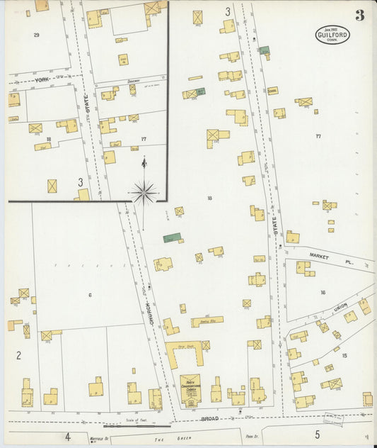 Sanborn Fire Insurance Map from Guilford, New Haven County, Connecticut (1901), Sheet #0003 - Historic Sanborn Fire Insurance Map Print, vintage old map wall art, antique decor, genealogy gift, Connecticut Connecticut map