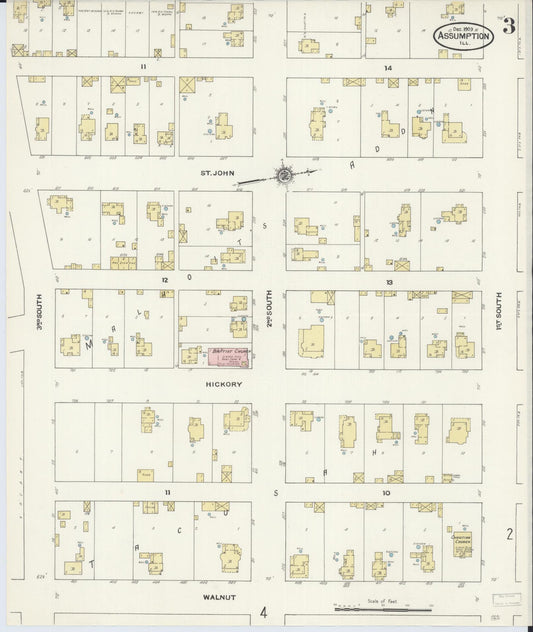 Sanborn Fire Insurance Map from Assumption, Christian County, Illinois (1909), Sheet #0003 - Historic Sanborn Fire Insurance Map Print, vintage old map wall art, antique decor, genealogy gift, Illinois Illinois map