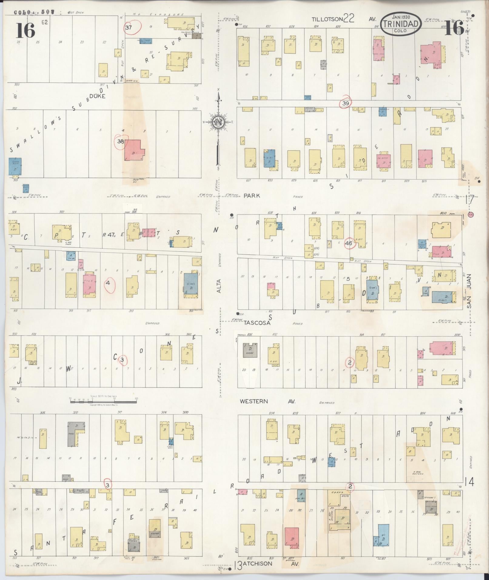 Sanborn Fire Insurance Map from Trinidad, Las Animas County, Colorado (1948), Sheet #0016 - Complete Map Set gallery image, historic Sanborn map, vintage wall art, Colorado Colorado