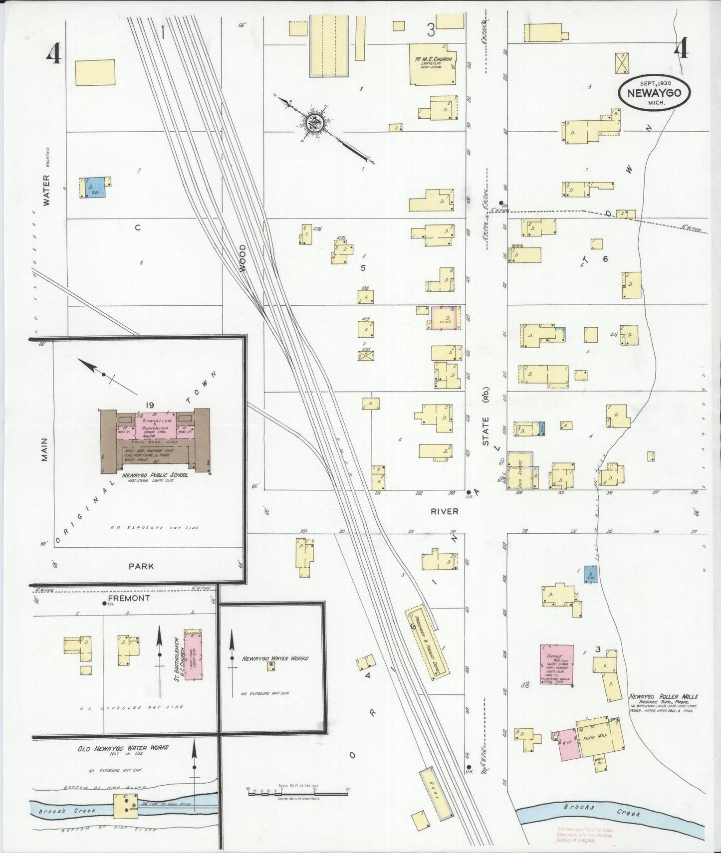 Sanborn Fire Insurance Map from Newaygo, Newaygo County, Michigan (1930), Sheet #0004 - Complete Map Set gallery image, historic Sanborn map, vintage wall art, Michigan Michigan