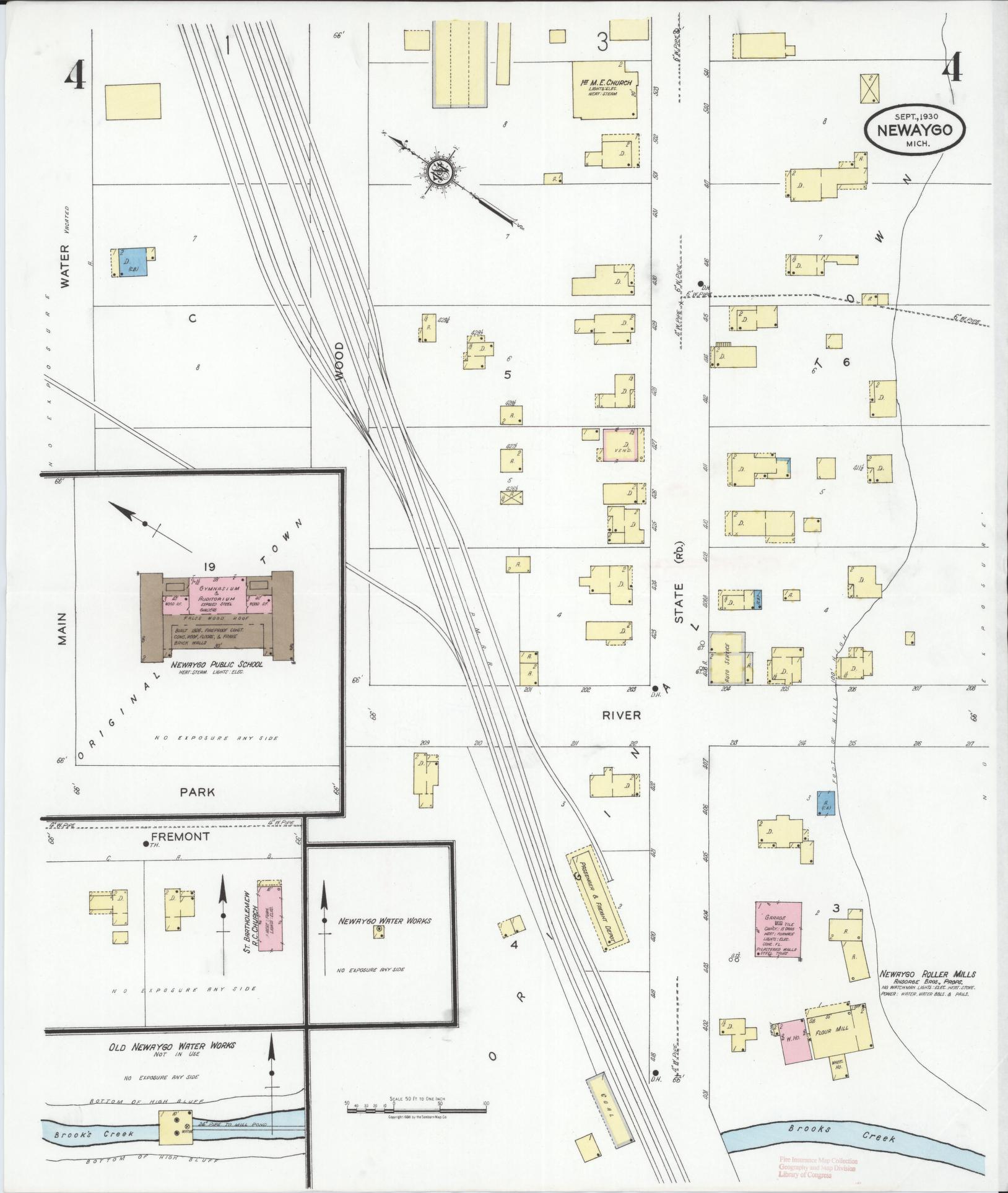 Sanborn Fire Insurance Map from Newaygo, Newaygo County, Michigan (1930), Sheet #0004 - Complete Map Set gallery image, historic Sanborn map, vintage wall art, Michigan Michigan