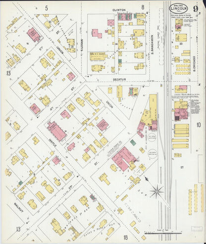 Sanborn Fire Insurance Map from Lincoln, Logan County, Illinois (1902), Sheet #0009 - Historic Sanborn Fire Insurance Map Print, vintage old map wall art, antique decor, genealogy gift, Illinois Illinois map