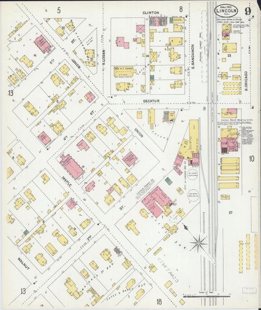 Sanborn Fire Insurance Map from Lincoln, Logan County, Illinois (1902), Sheet #0009 - Historic Sanborn Fire Insurance Map Print, vintage old map wall art, antique decor, genealogy gift, Illinois Illinois map