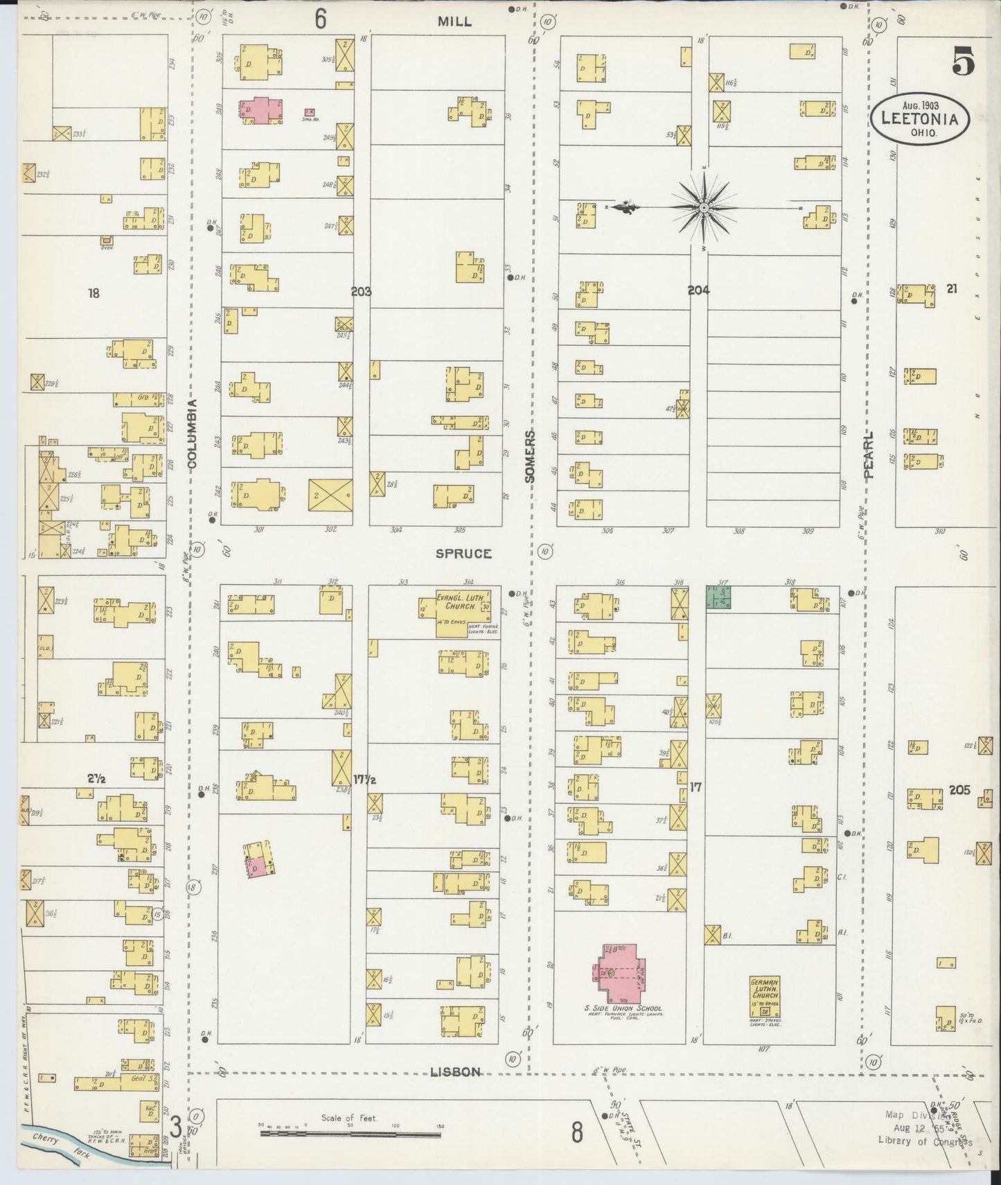 Sanborn Fire Insurance Map from Leetonia, Columbiana County, Ohio (1903), Sheet #0005 - Historic Sanborn Fire Insurance Map Print, vintage old map wall art, antique decor, genealogy gift, Ohio Ohio map