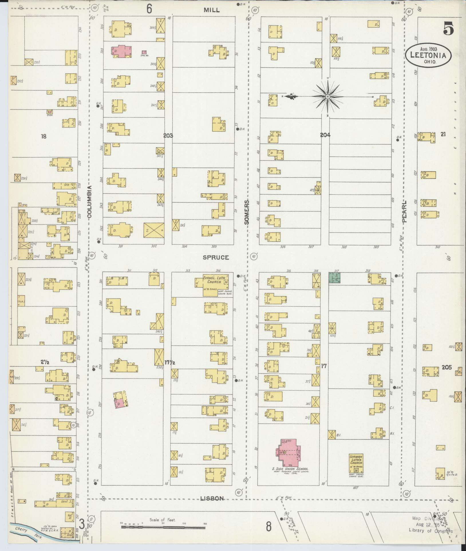 Sanborn Fire Insurance Map from Leetonia, Columbiana County, Ohio (1903), Sheet #0005 - Historic Sanborn Fire Insurance Map Print, vintage old map wall art, antique decor, genealogy gift, Ohio Ohio map