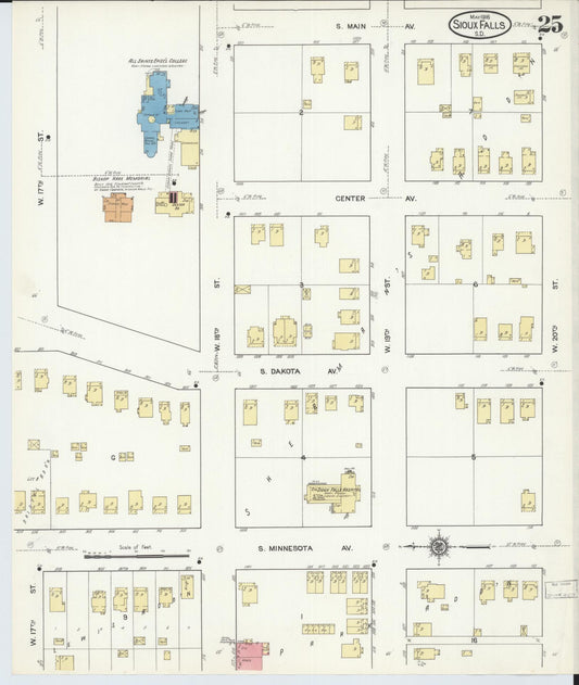 Sanborn Fire Insurance Map from Sioux Falls, Minnehaha County, South Dakota (1916), Sheet #0025 - Historic Sanborn Fire Insurance Map Print, vintage old map wall art, antique decor, genealogy gift, South Dakota South Dakota map