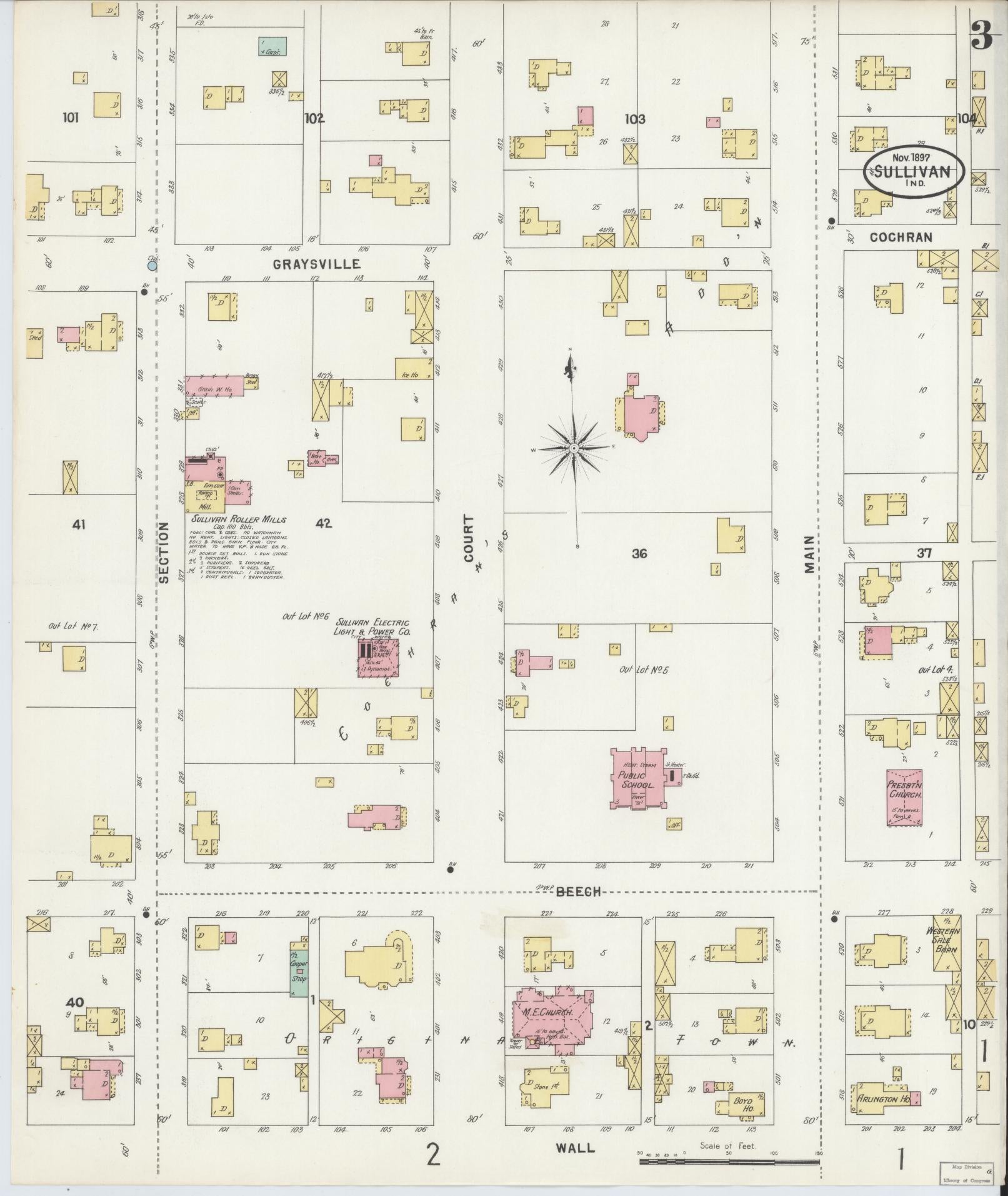 Sanborn Fire Insurance Map from Sullivan, Sullivan County, Indiana (1897), Sheet #0003 - Historic Sanborn Fire Insurance Map Print, vintage old map wall art, antique decor, genealogy gift, Indiana Indiana map
