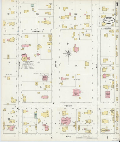 Sanborn Fire Insurance Map from Sullivan, Sullivan County, Indiana (1897), Sheet #0003 - Historic Sanborn Fire Insurance Map Print, vintage old map wall art, antique decor, genealogy gift, Indiana Indiana map