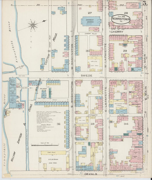 Sanborn Fire Insurance Map from Norristown, Montgomery County, Pennsylvania (1886), Sheet #0005 - Historic Sanborn Fire Insurance Map Print, vintage old map wall art, antique decor, genealogy gift, Pennsylvania Pennsylvania map