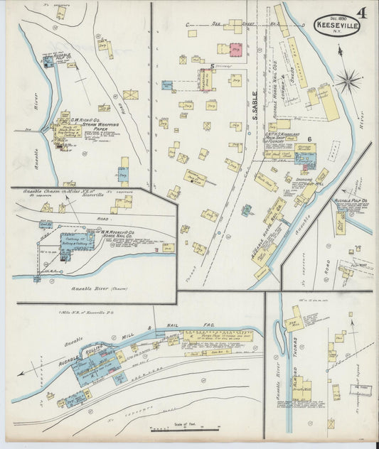 Sanborn Fire Insurance Map from Keeseville, Essex County, New York (1890), Sheet #0004 - Historic Sanborn Fire Insurance Map Print, vintage old map wall art, antique decor, genealogy gift, New York New York map