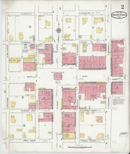 Sanborn Fire Insurance Map from Henderson, Rusk County, Texas (1919), Sheet #0002 - Complete Map Set gallery image, historic Sanborn map, vintage wall art, Texas Texas