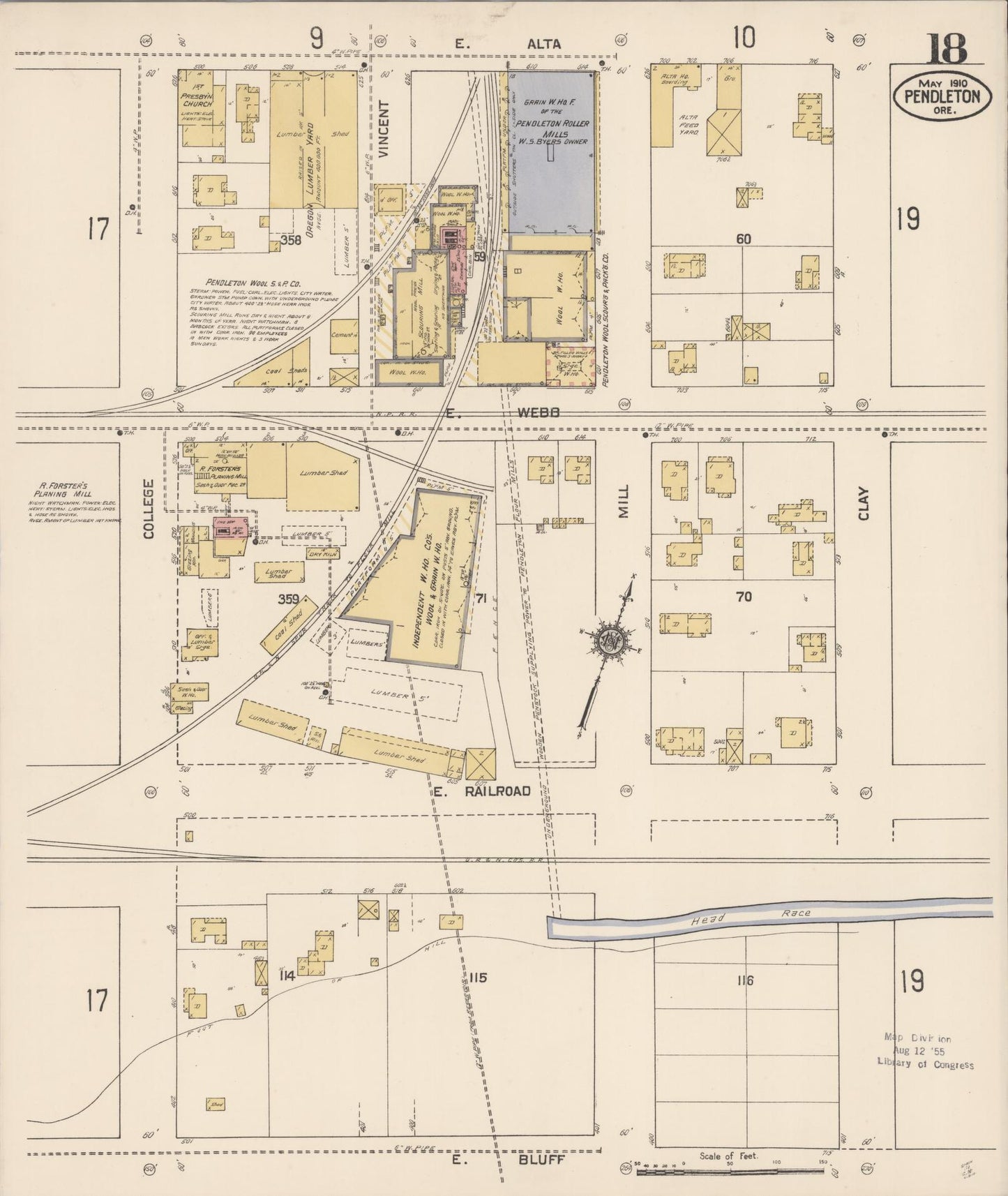 Sanborn Fire Insurance Map from Pendleton, Umatilla County, Oregon (1910), Sheet #0018 - Historic Sanborn Fire Insurance Map Print, vintage old map wall art, antique decor, genealogy gift, Oregon Oregon map