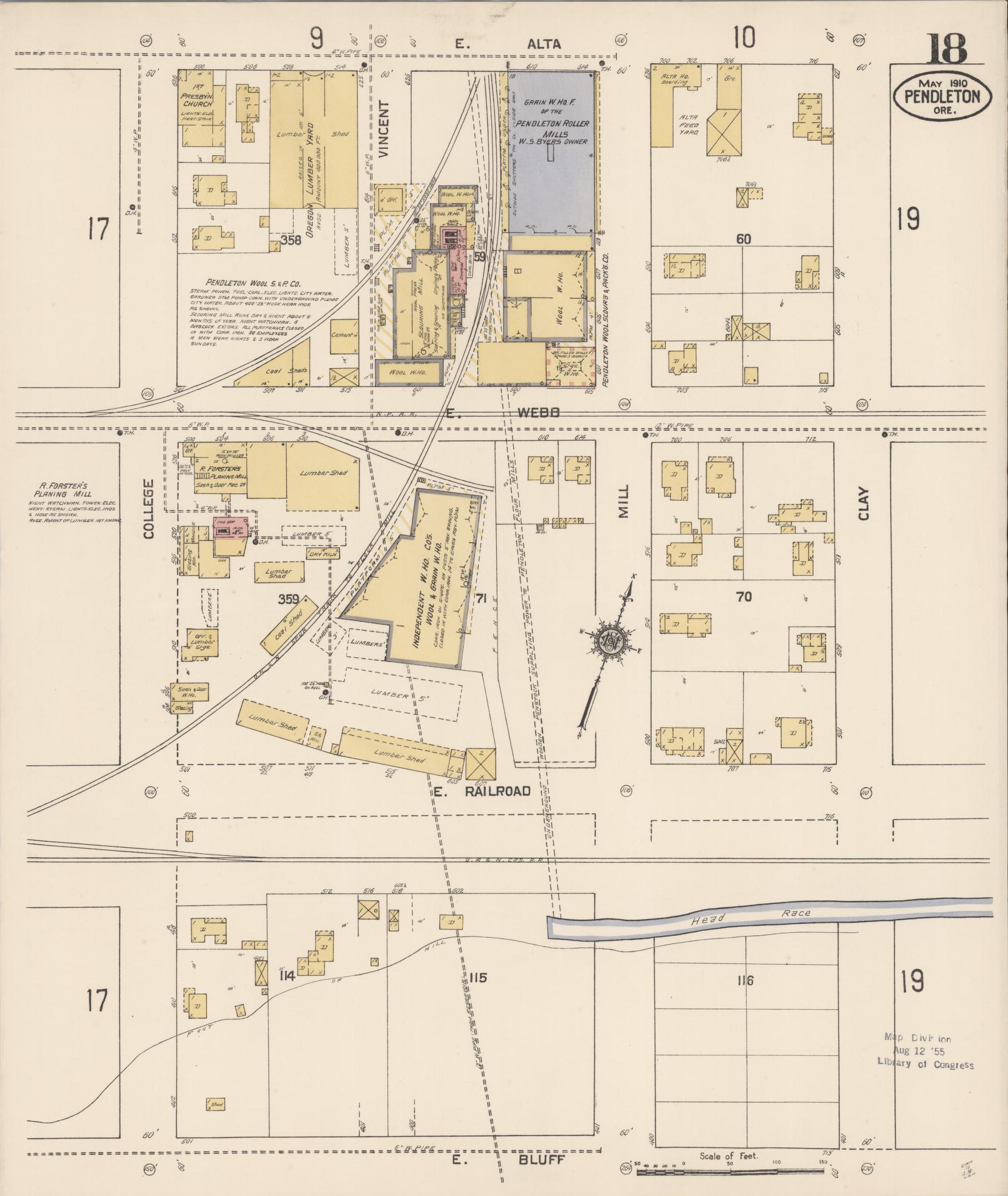 Sanborn Fire Insurance Map from Pendleton, Umatilla County, Oregon (1910), Sheet #0018 - Historic Sanborn Fire Insurance Map Print, vintage old map wall art, antique decor, genealogy gift, Oregon Oregon map