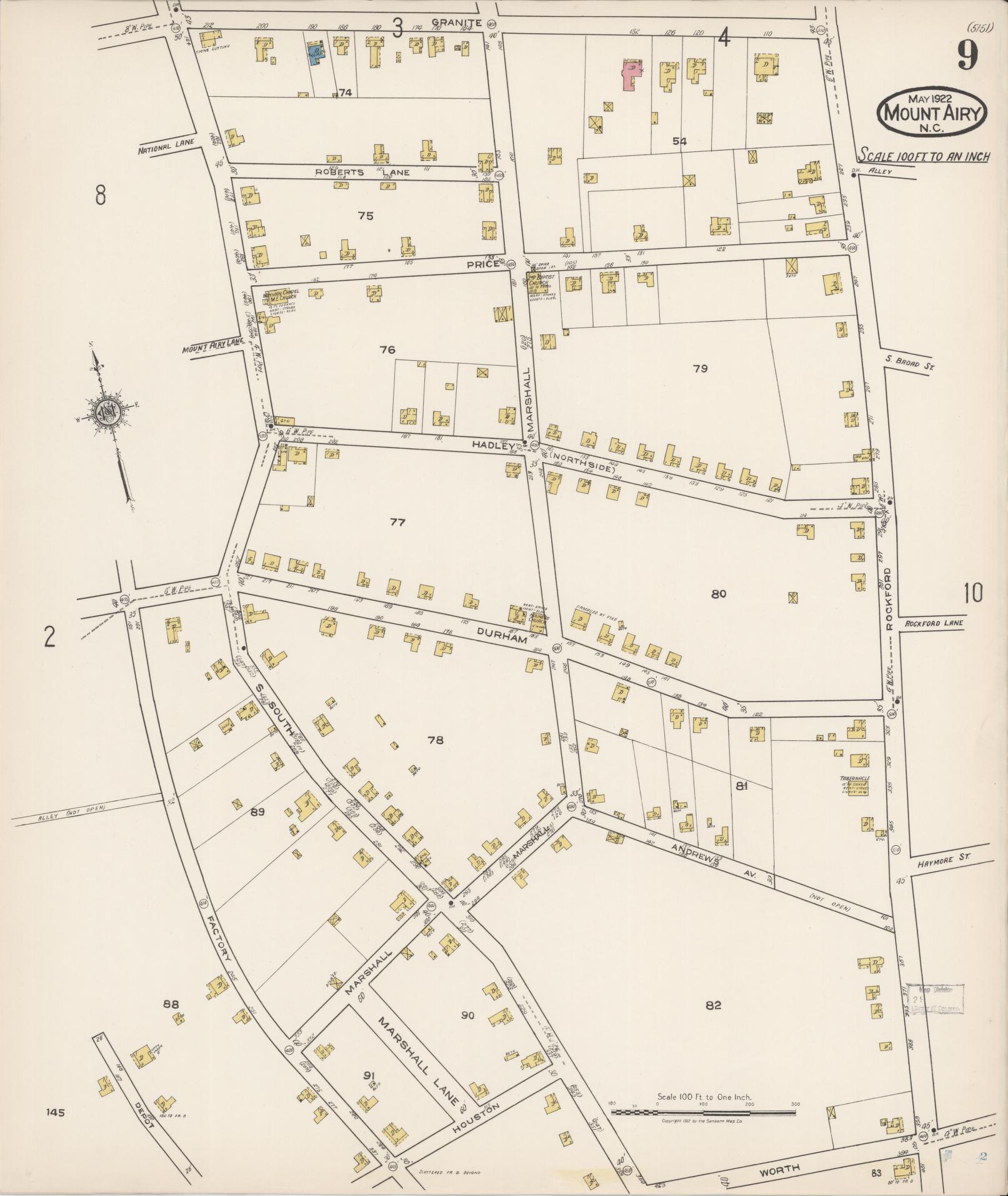 Sanborn Fire Insurance Map from Mount Airy, Surry County, North Carolina (1922), Sheet #0009 - Complete Map Set gallery image, historic Sanborn map, vintage wall art, North Carolina North Carolina