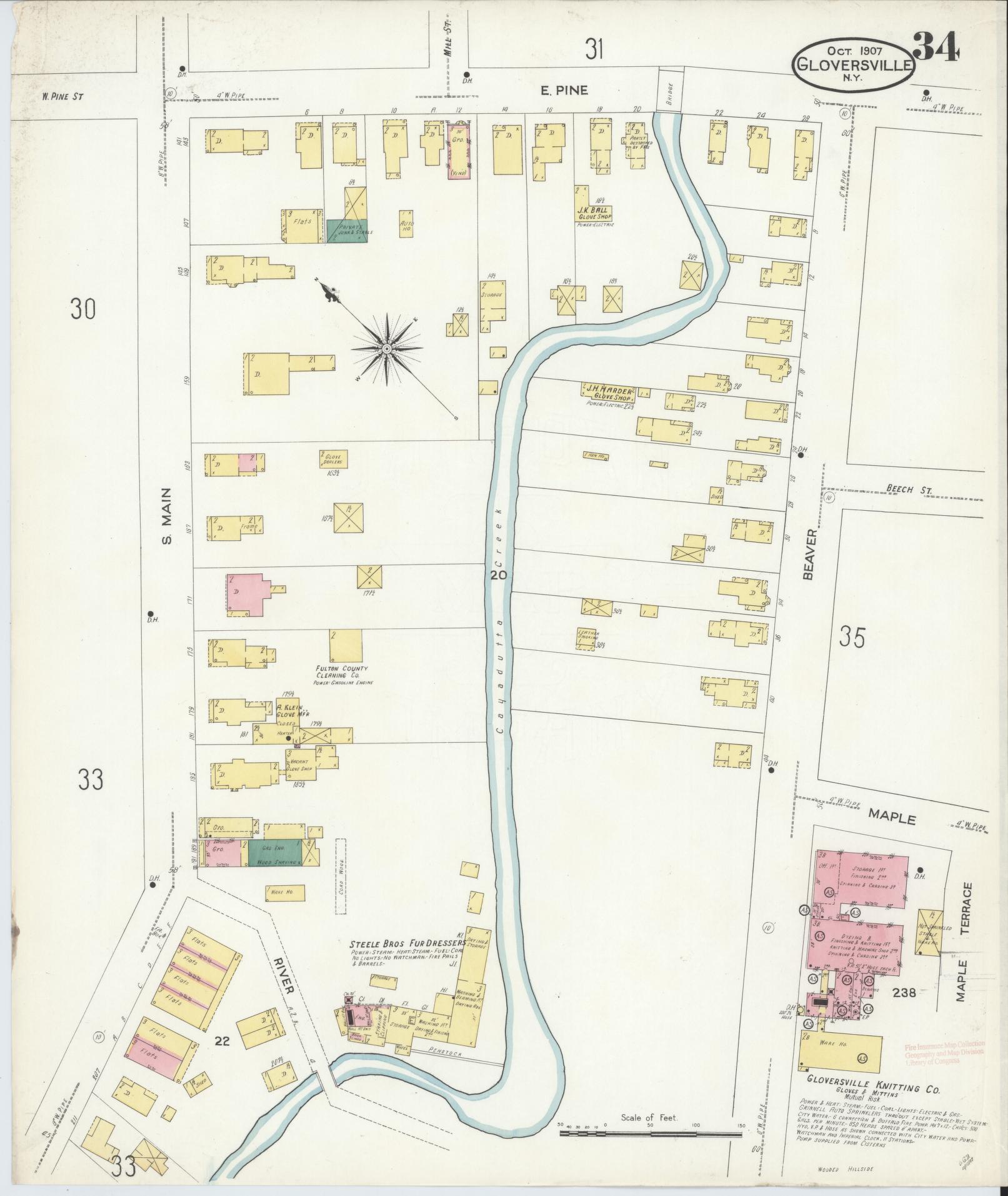 Sanborn Fire Insurance Map from Gloversville, Fulton County, New York (1907), Sheet #0034 - Complete Map Set gallery image, historic Sanborn map, vintage wall art, New York New York
