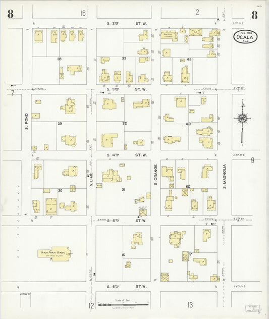 Sanborn Fire Insurance Map from Ocala, Marion County, Florida (1924), Sheet #0008 - Historic Sanborn Fire Insurance Map Print, vintage old map wall art, antique decor, genealogy gift, Florida Florida map