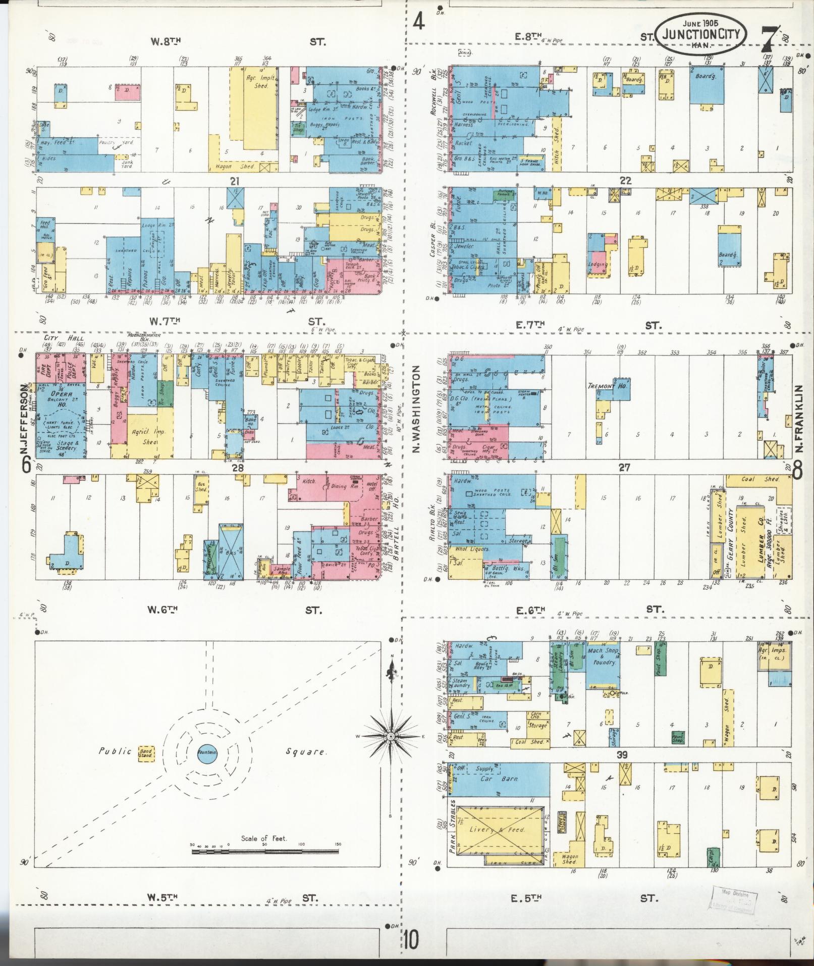 Sanborn Fire Insurance Map from Junction City, Geary County, Kansas (1905), Sheet #0007 - Historic Sanborn Fire Insurance Map Print, vintage old map wall art, antique decor, genealogy gift, Kansas Kansas map