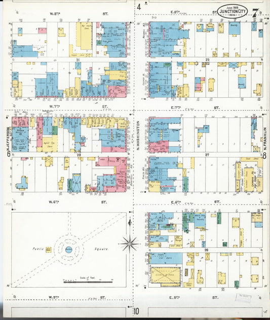 Sanborn Fire Insurance Map from Junction City, Geary County, Kansas (1905), Sheet #0007 - Historic Sanborn Fire Insurance Map Print, vintage old map wall art, antique decor, genealogy gift, Kansas Kansas map
