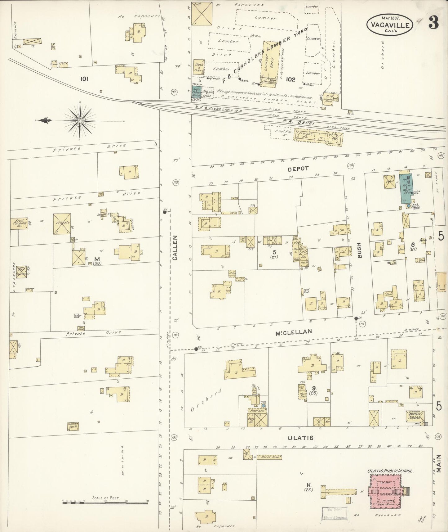Sanborn Fire Insurance Map from Vacaville, Solano County, California (1897), Sheet #0003 - Complete Map Set gallery image, historic Sanborn map, vintage wall art, California California