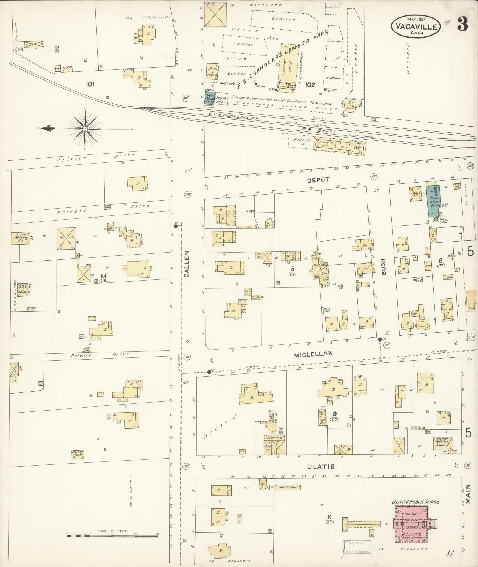 Sanborn Fire Insurance Map from Vacaville, Solano County, California (1897), Sheet #0003 - Complete Map Set gallery image, historic Sanborn map, vintage wall art, California California