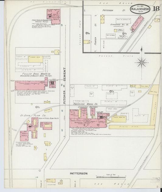 Sanborn Fire Insurance Map from Kalamazoo, Kalamazoo County, Michigan (1891), Sheet #0018 - Historic Sanborn Fire Insurance Map Print, vintage old map wall art, antique decor, genealogy gift, Michigan Michigan map