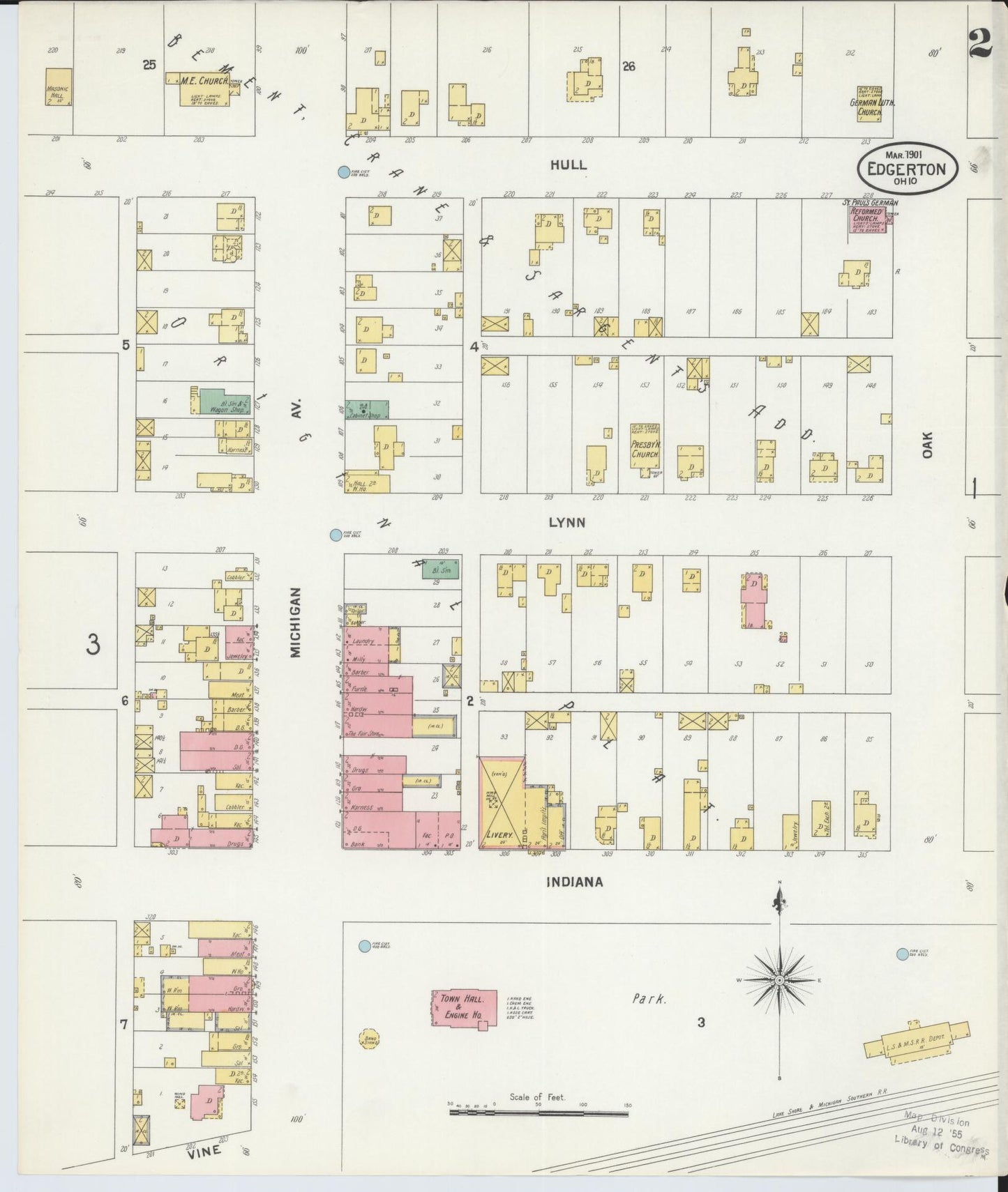 Sanborn Fire Insurance Map from Edgerton, Williams County, Ohio (1901), Sheet #0002 - Historic Sanborn Fire Insurance Map Print, vintage old map wall art, antique decor, genealogy gift, Ohio Ohio map