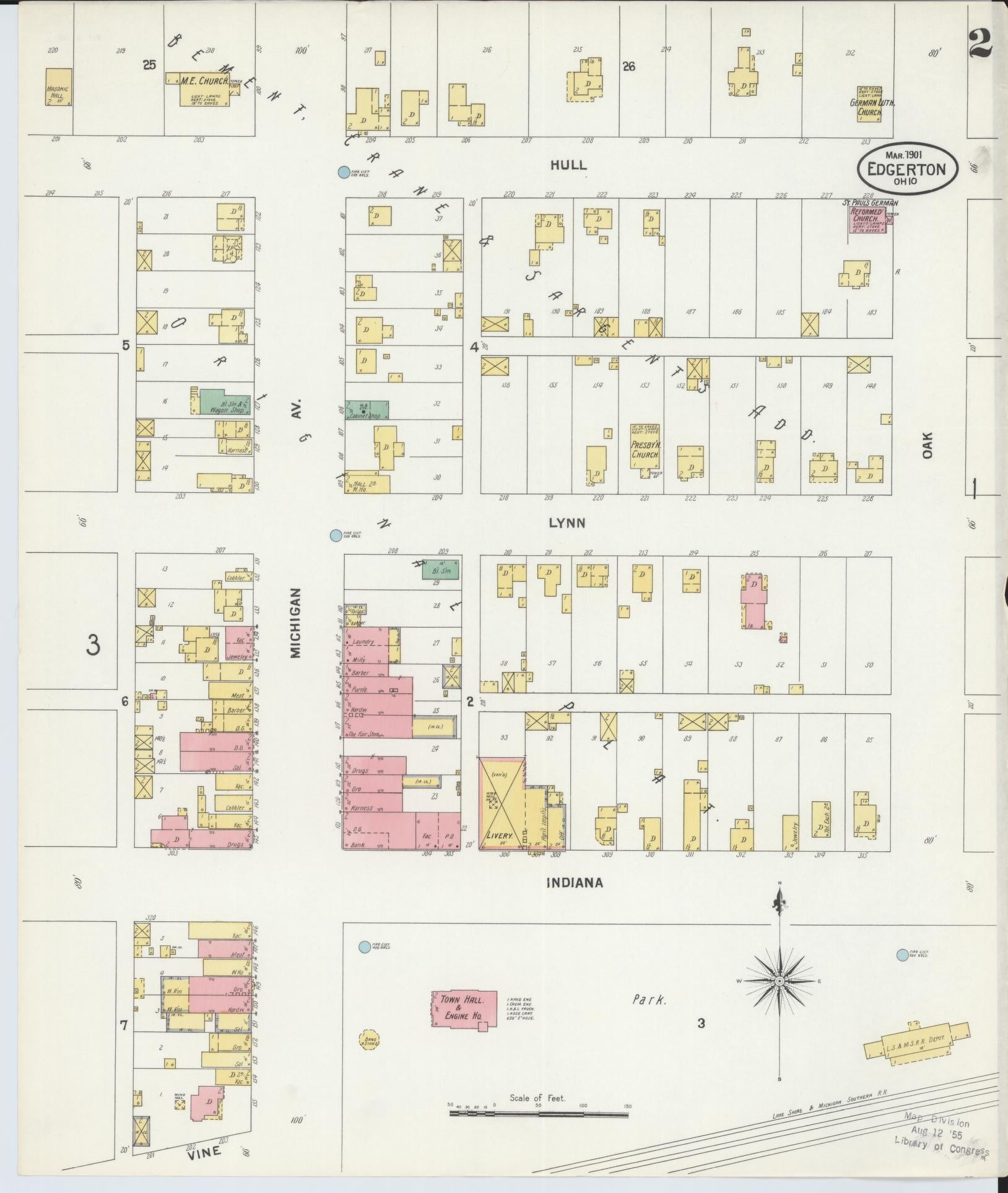 Sanborn Fire Insurance Map from Edgerton, Williams County, Ohio (1901), Sheet #0002 - Historic Sanborn Fire Insurance Map Print, vintage old map wall art, antique decor, genealogy gift, Ohio Ohio map