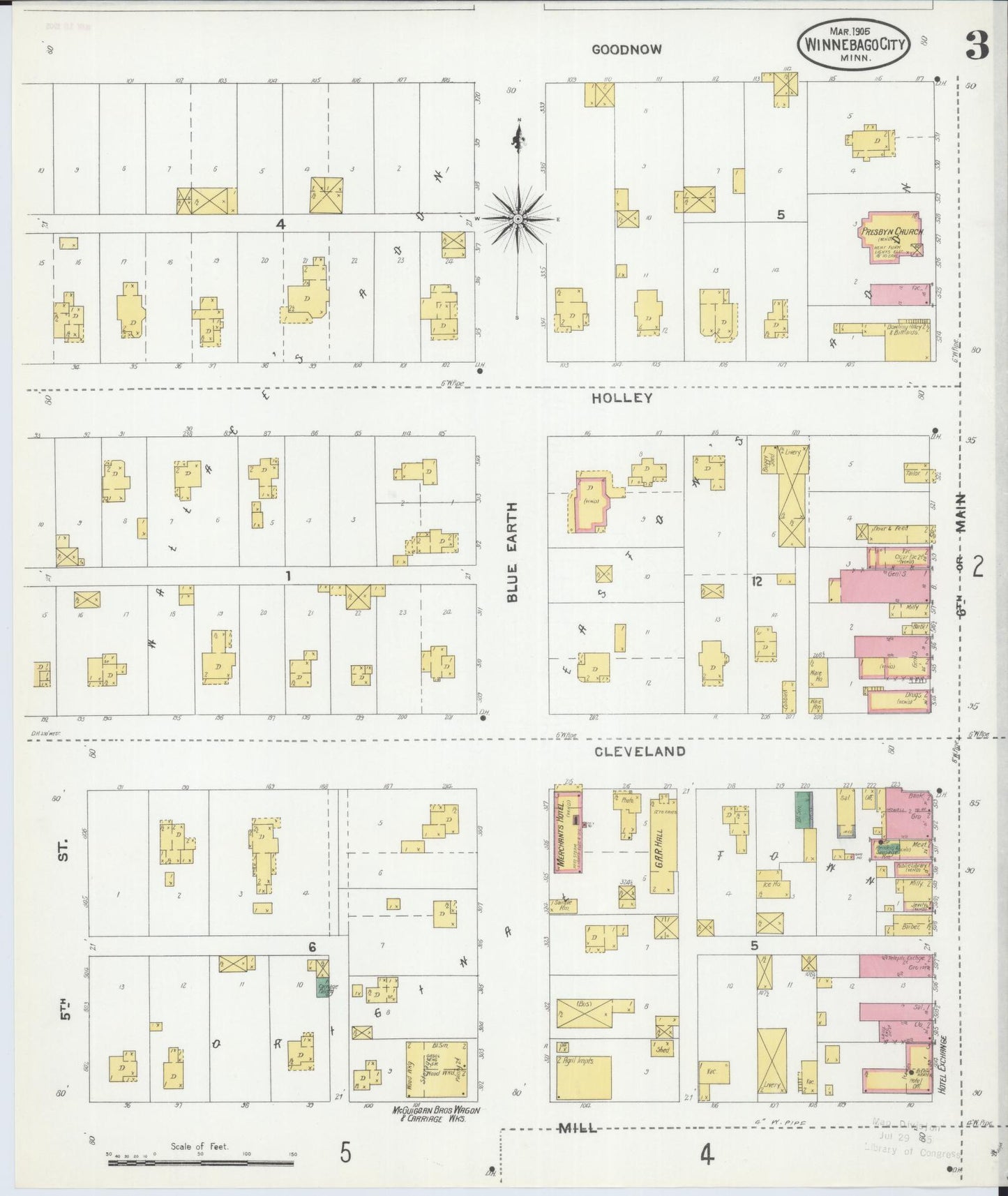 Sanborn Fire Insurance Map from Winnebago, Faribault County, Minnesota (1905), Sheet #0003 - Historic Sanborn Fire Insurance Map Print, vintage old map wall art, antique decor, genealogy gift, Minnesota Minnesota map