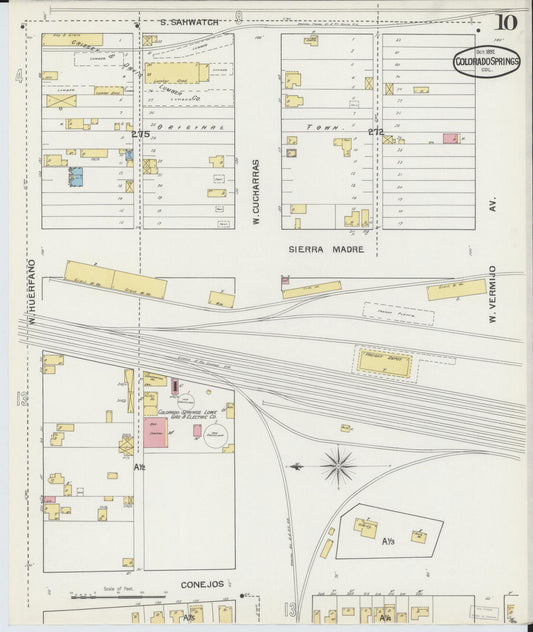 Sanborn Fire Insurance Map from Colorado Springs, El Paso County, Colorado (1892), Sheet #0010 - Historic Sanborn Fire Insurance Map Print, vintage old map wall art, antique decor, genealogy gift, Colorado Colorado map