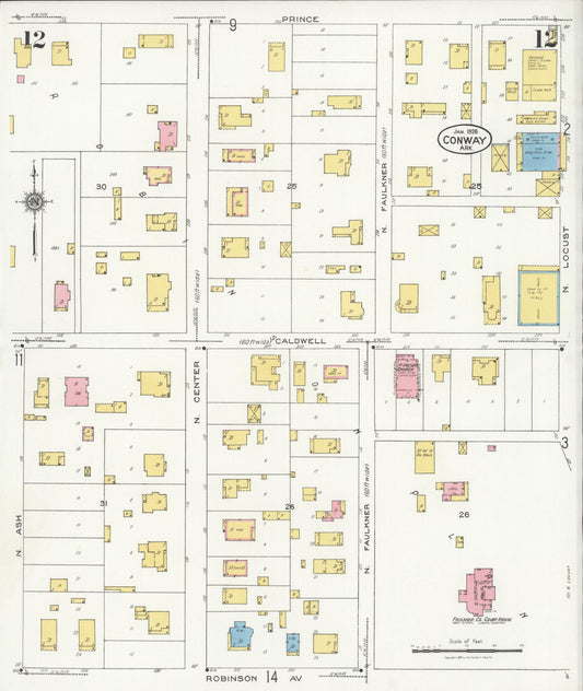 Sanborn Fire Insurance Map from Conway, Faulkner County, Arkansas (1926), Sheet #0012 - Historic Sanborn Fire Insurance Map Print, vintage old map wall art, antique decor, genealogy gift, Arkansas Arkansas map