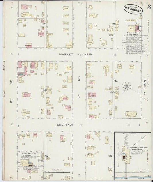 Sanborn Fire Insurance Map from Mount Carmel, Wabash County, Illinois (1886), Sheet #0003 - Historic Sanborn Fire Insurance Map Print, vintage old map wall art, antique decor, genealogy gift, Illinois Illinois map