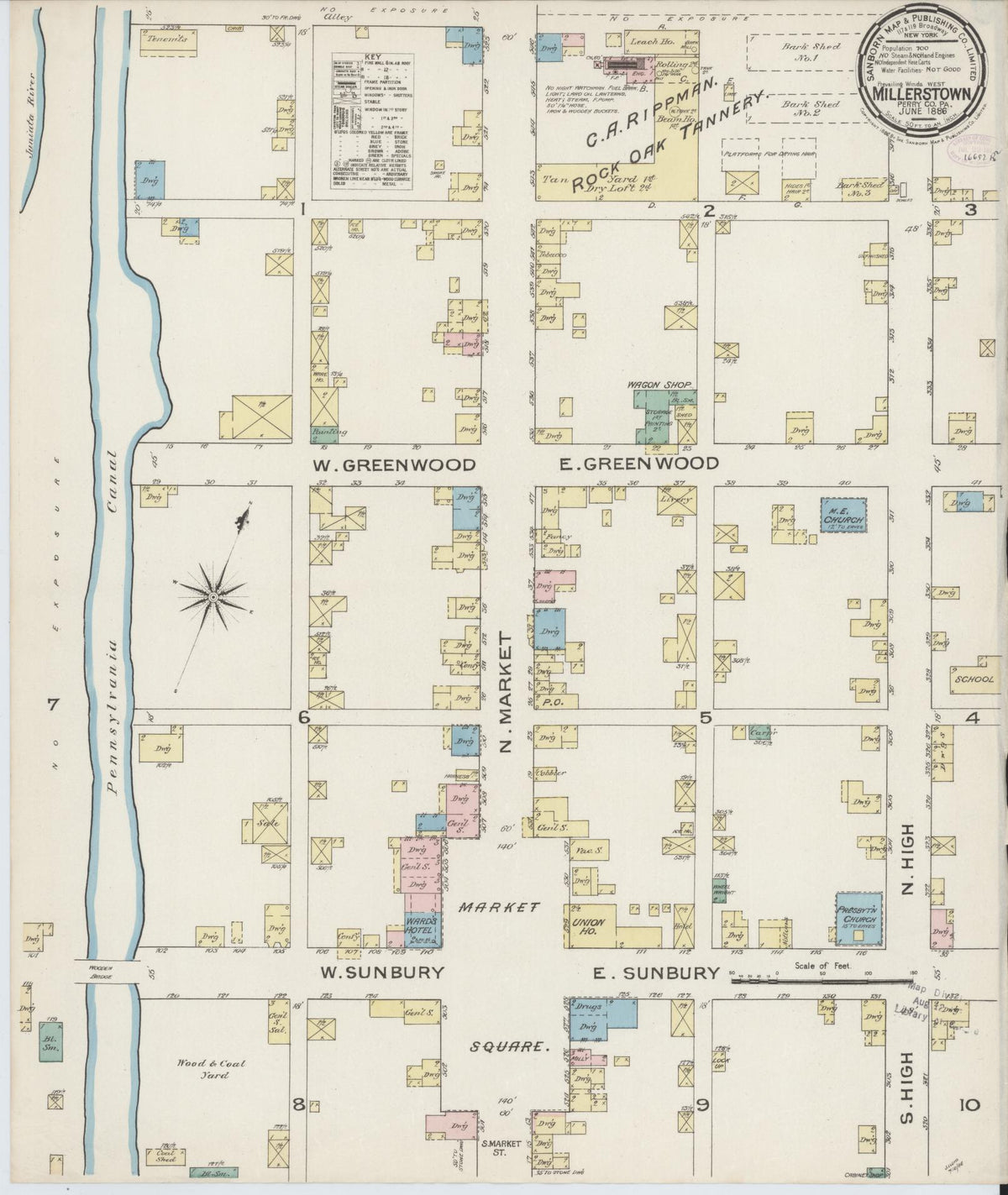 Sanborn Fire Insurance Map from Millerstown, Perry County, Pennsylvania (1886), Sheet #0001 - Historic Sanborn Fire Insurance Map Print, vintage old map wall art, antique decor, genealogy gift, Pennsylvania Pennsylvania map