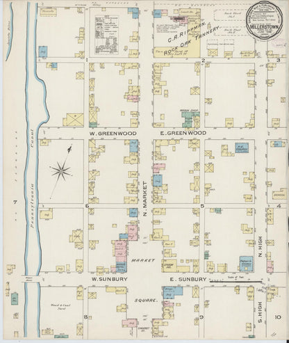 Sanborn Fire Insurance Map from Millerstown, Perry County, Pennsylvania (1886), Sheet #0001 - Historic Sanborn Fire Insurance Map Print, vintage old map wall art, antique decor, genealogy gift, Pennsylvania Pennsylvania map