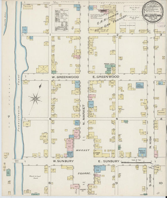 Sanborn Fire Insurance Map from Millerstown, Perry County, Pennsylvania (1886), Sheet #0001 - Historic Sanborn Fire Insurance Map Print, vintage old map wall art, antique decor, genealogy gift, Pennsylvania Pennsylvania map